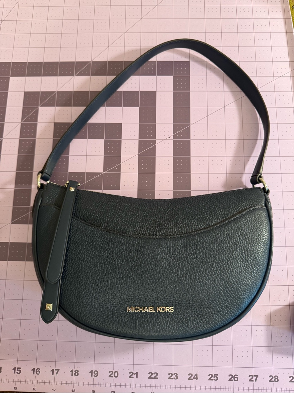 Michael Kors Pebbled Leather Crescent Shoulder Bag in Navy